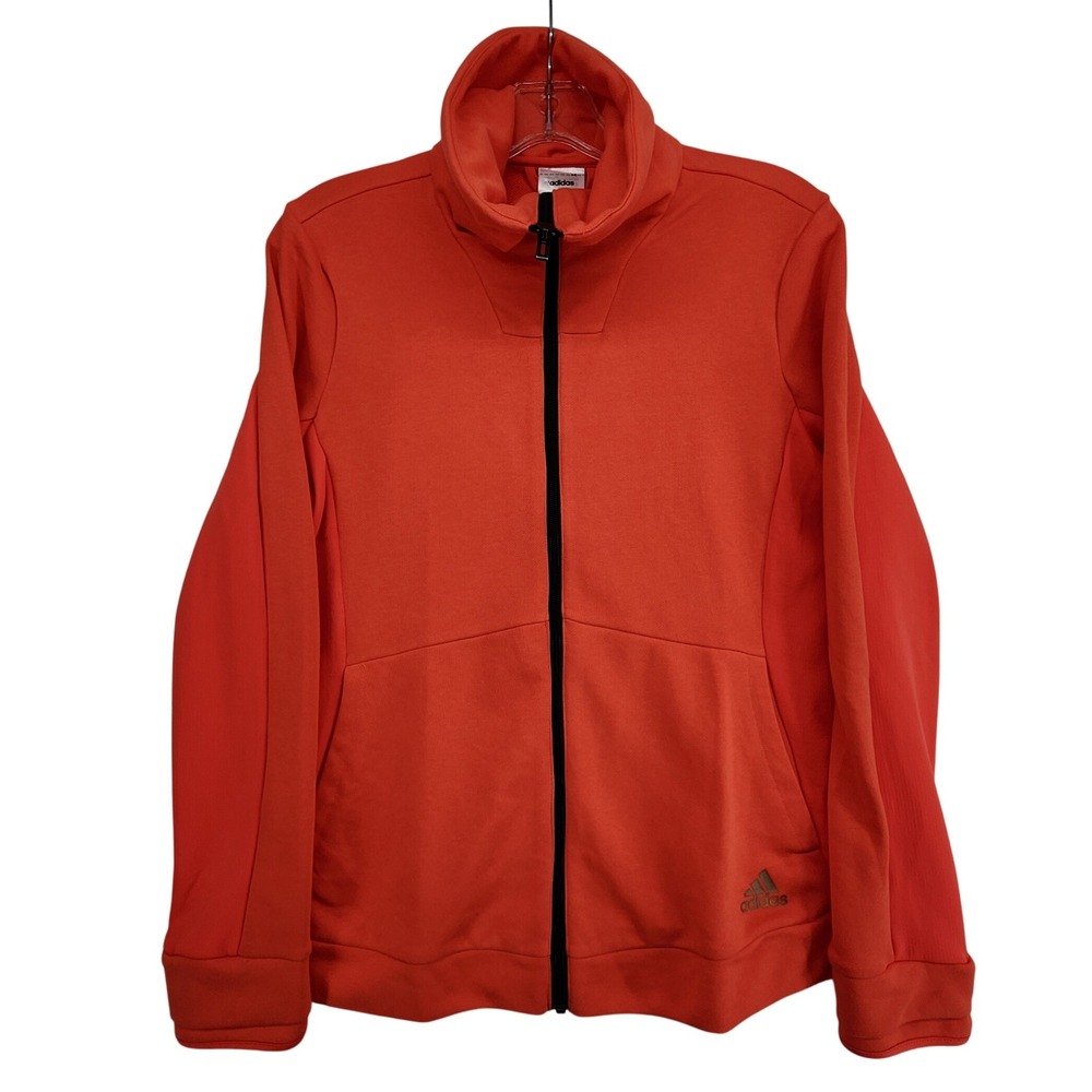 Adidas M Orange Full Zip Track Jacket Funnel Neck Athletic Gym Warm Up GG3442